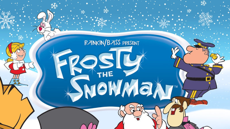 Hình ảnh Frosty vui tươi đội mũ phép thuật, nở nụ cười rạng rỡ giữa tuyết trắng