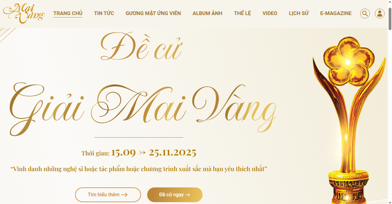 Khán giả có thể truy cập vào trang web Giải Mai Vàng để bình chọn