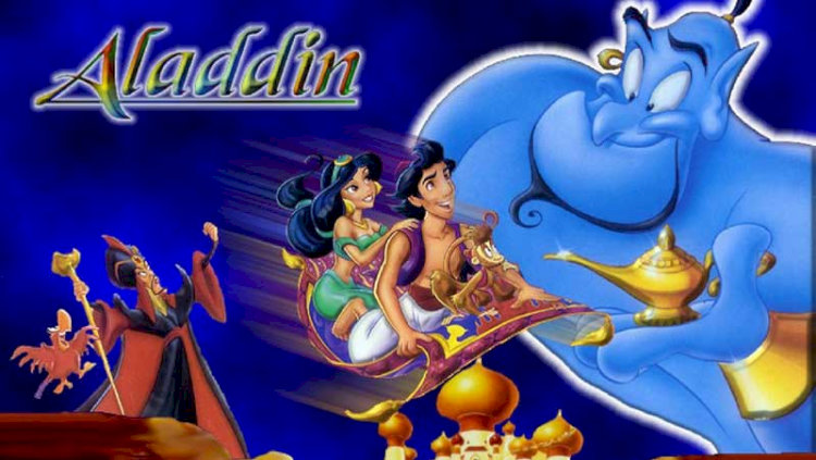 Trên tấm thảm bay, Aladdin và Jasmine cùng nhau lướt qua bầu trời đêm đầy sao.