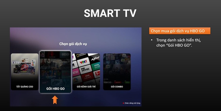 Bạn lựa chọn vào gói HBO GO trên tivi rồi thực hiện hủy gói theo bước hướng dẫn 