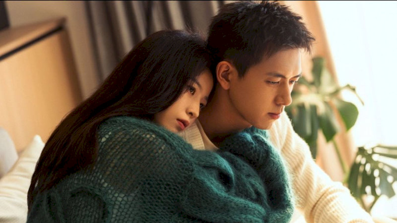 Cặp đôi nắm tay nhau bước đi giữa con đường hoa nở rợp trời