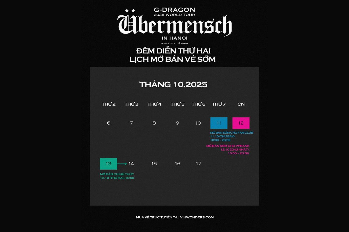 Lịch mở bán vé concert G-Dragon 2025 đêm thứ hai tại Việt Nam