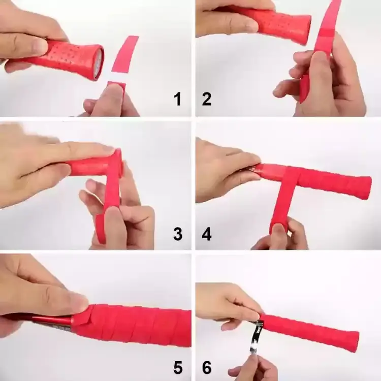 Quấn với đầu dây được cắt xéo là cách phổ biến và giúp phần đáy cán vợt đẹp hơn, không bị nhăn